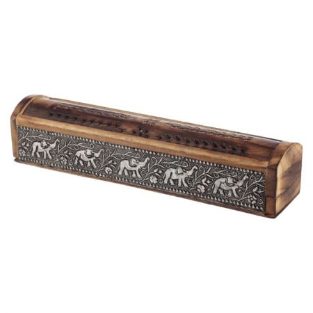 Incense Holder Sticks and Cones - Box Mango Wood Elephant Sliding Lid