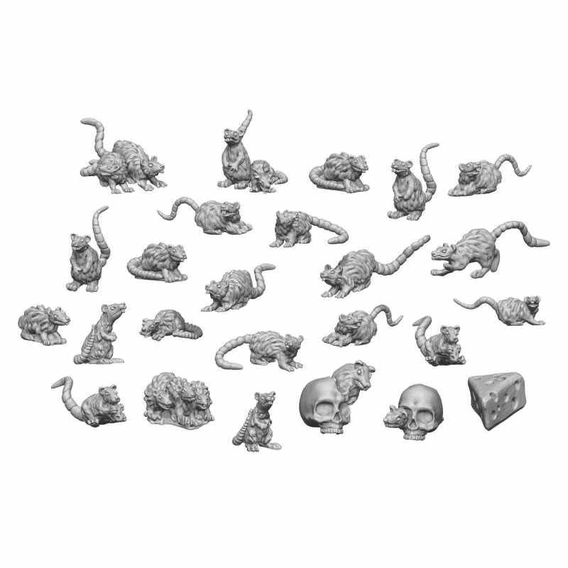 Collection of gray miniature figures on a white background