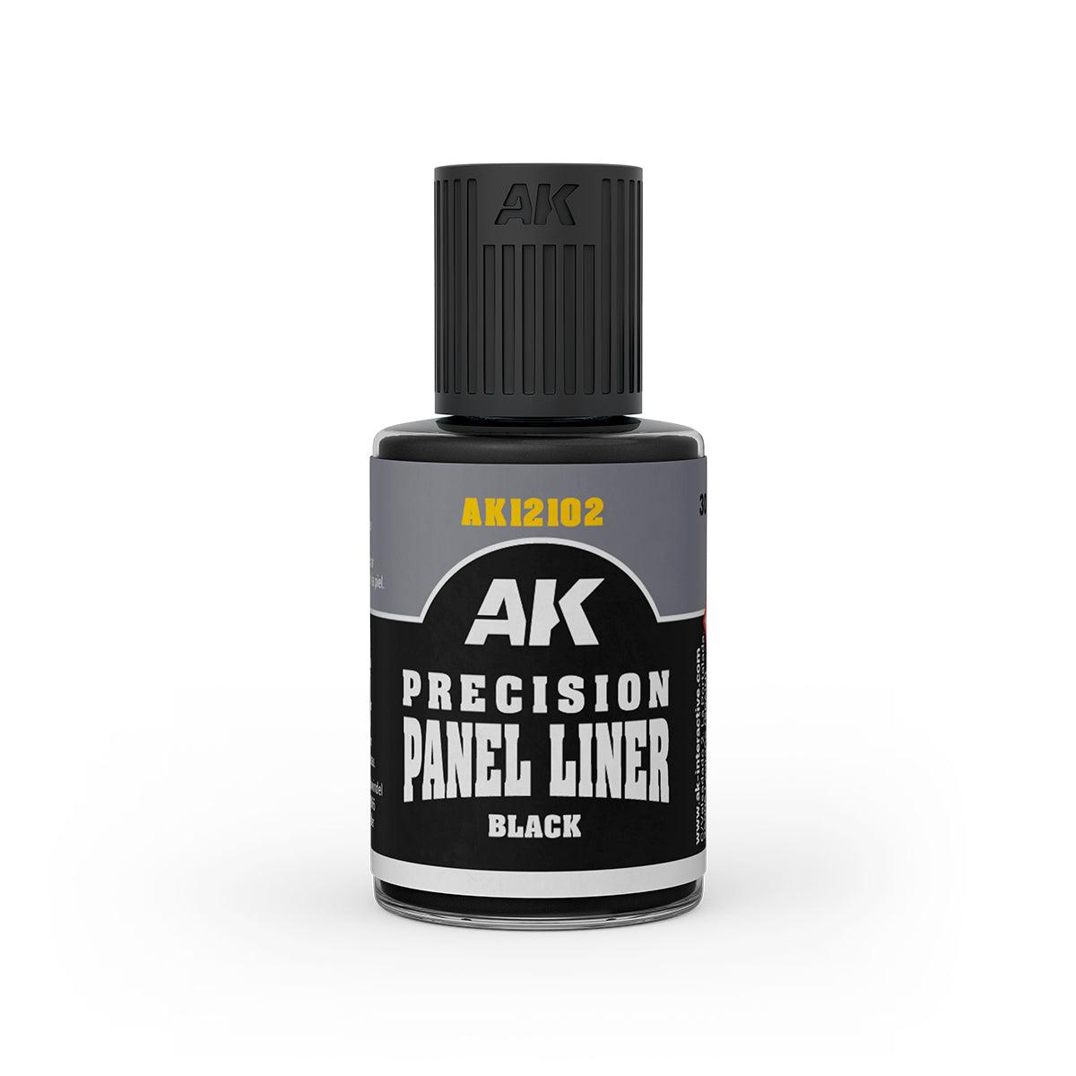 Bottle of AK Precision Panel Liner Black on a white background