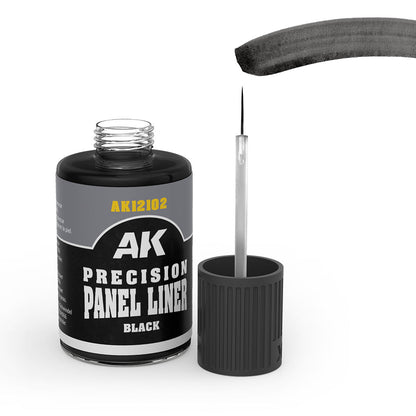 AK Precision Panel Liner black paint can with applicator on a white background