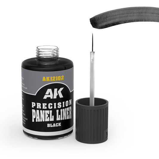 AK Precision Panel Liner black paint can with applicator on a white background