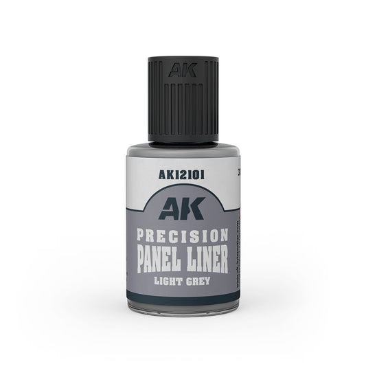 Bottle of AK Precision Panel Liner Light Grey on a white background