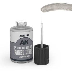 AK Precision Panel Liner light gray paint with applicator on a white background