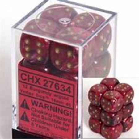 Dice D6 - Chessex - Vortex Brugundy/Gold 16mm d6 Dice Block (12 dice) - CHX27634