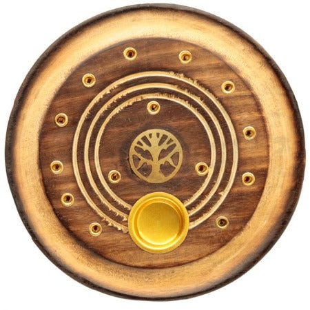 Incense Holder Sticks and Cones - Round Mango Wood Tree of Life