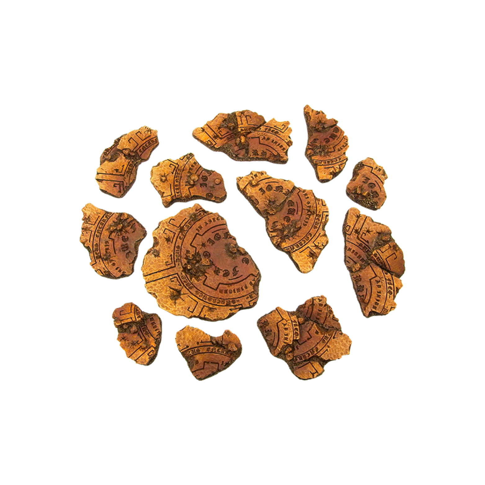 Collection of decorative stone pieces on a white background