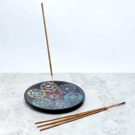 Incense Holder Sticks and Cones - Round Soapstone Chakra