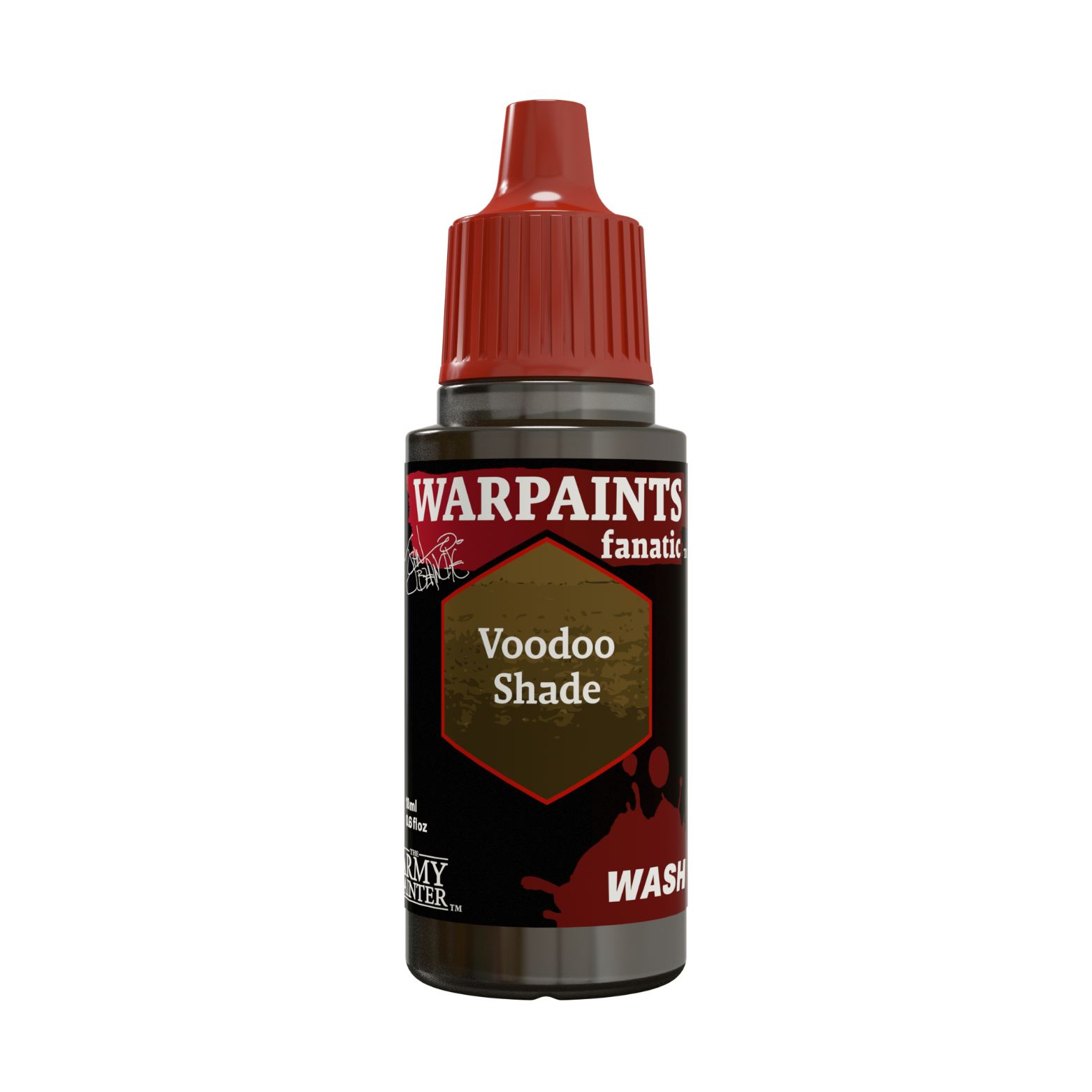 A bottle of Warpaints Fanatic Voodoo Shade wash paint with a red cap and black label, shown on a plain white background.