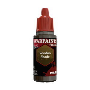 A bottle of Warpaints Fanatic Voodoo Shade wash paint with a red cap and black label, shown on a plain white background.