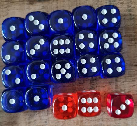 Dice D6 - Chessex - 16mm d6 - 20 blue and red transparent dice