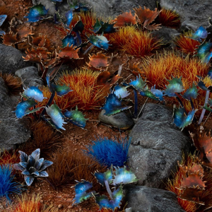 Colorful underwater scene with fish and sea plants on a rocky seabed
