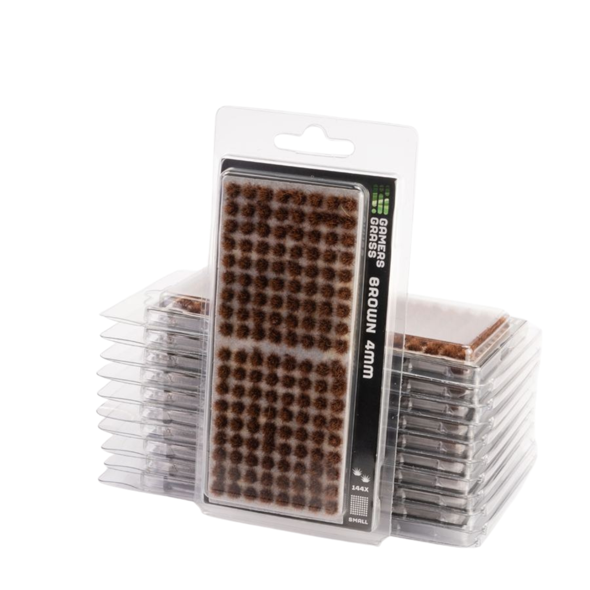 Pack of brown ground covers in clear plastic blister packaging, with one pack standing upright in front of two stacked packs on a white background.
