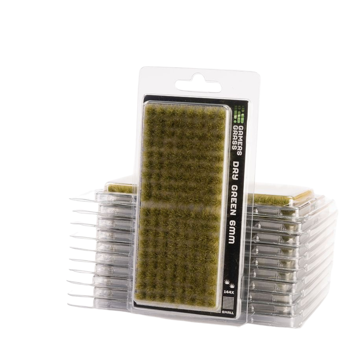 A pack of green grass sponges in clear plastic blister packaging, with additional sponges stacked behind the front package on a white background.