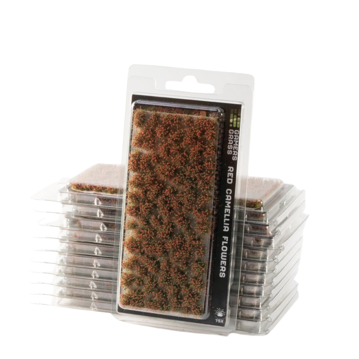 Packaged miniature red carnation flowers by G1000 Gears, shown in a clear blister pack with a black label, with additional stacks visible behind it on a white background.
