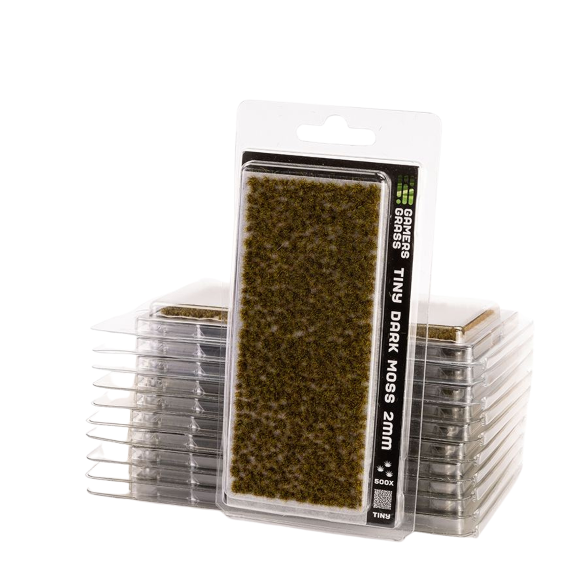 A pack of miniature grasses in a clear plastic blister pack with a white cardboard header, displayed in front of two stacks of similar packs on a white background.