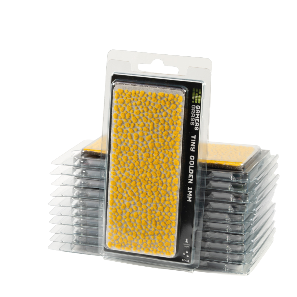 Pack of fishing sinkers, featuring a single large clear blister pack of yellow pebble-textured sinks in the center, with multiple smaller identical packs stacked behind it on a white background.