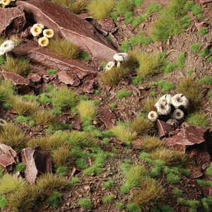 Model landscape with rocks, grass, and small plants