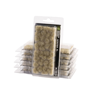 Packaged grass catcher winter filter element, with one large filter in front and several smaller filters stacked behind it in clear plastic clamshell packaging on a white background.