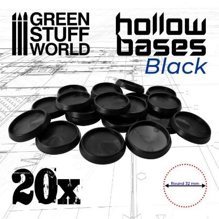 Greenstuff World - Hollow Plastic Bases - Black - Round 32mm