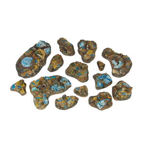Decorative stones with mosaic patterns on a white background