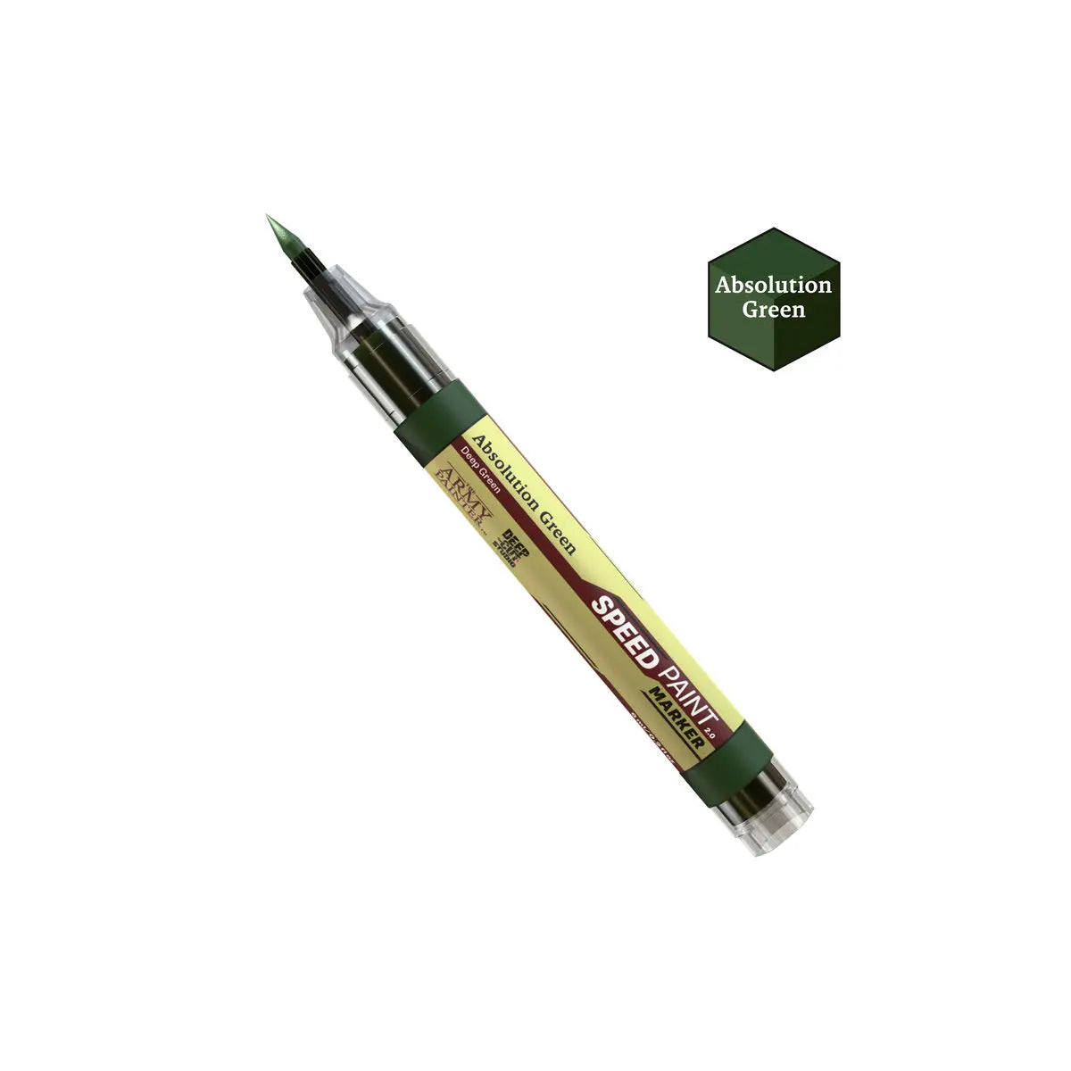 Speed Paint pen with 'Absolution Green' on a white background