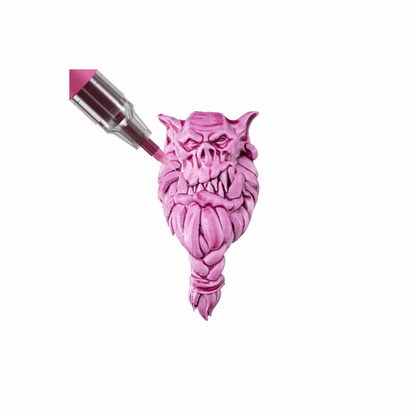 A pink painted Orc head 