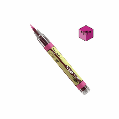 Speed Paint pen with pink and yellow design on a white background