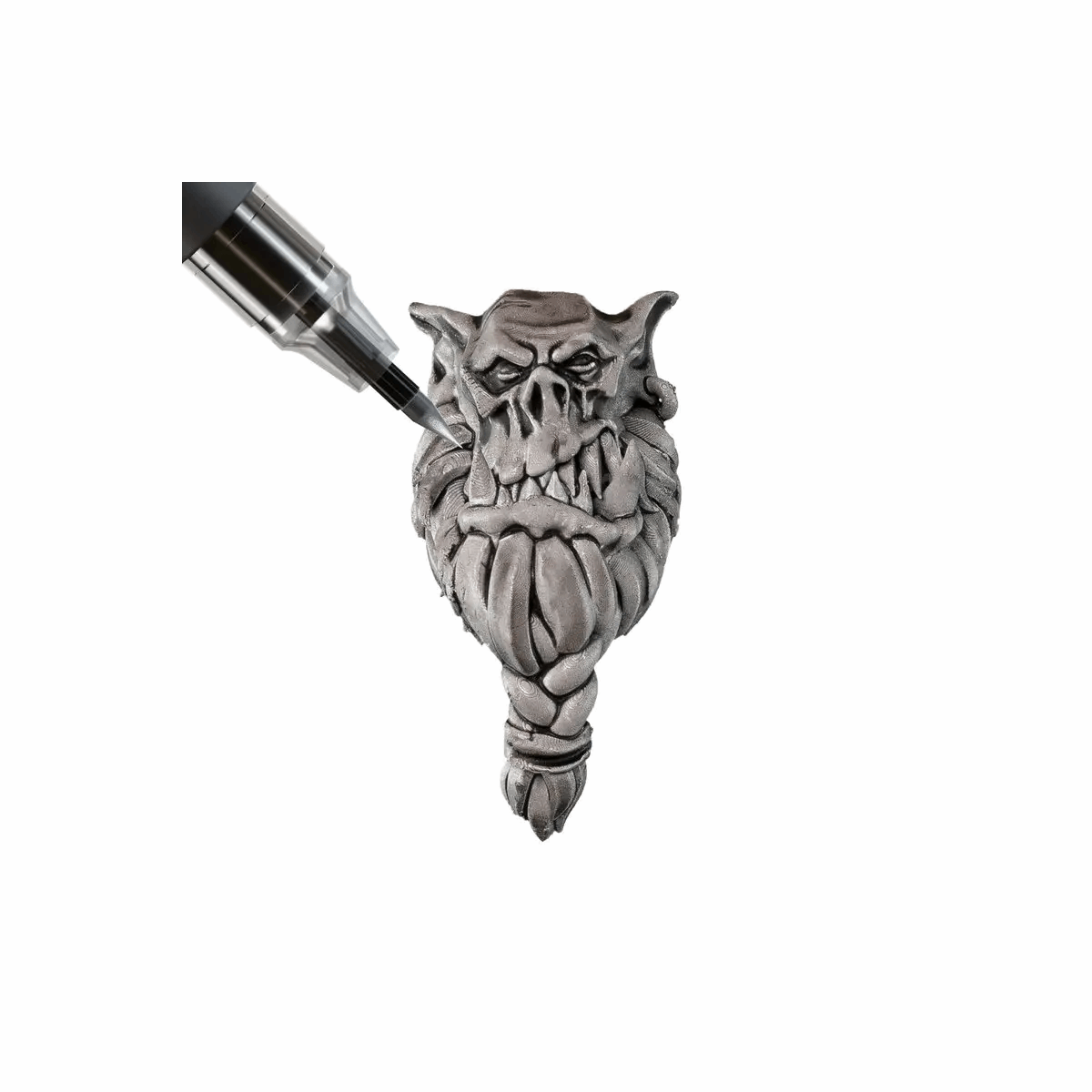 a Gravelord Grey painted orc head