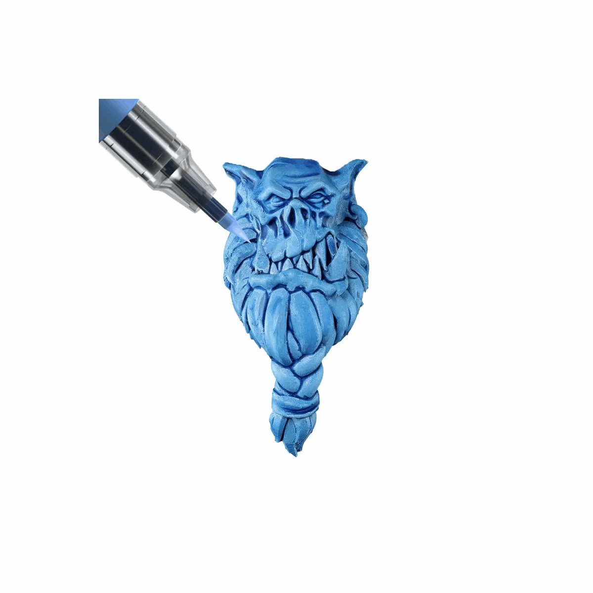 Blue dragon-shaped pen on a white background