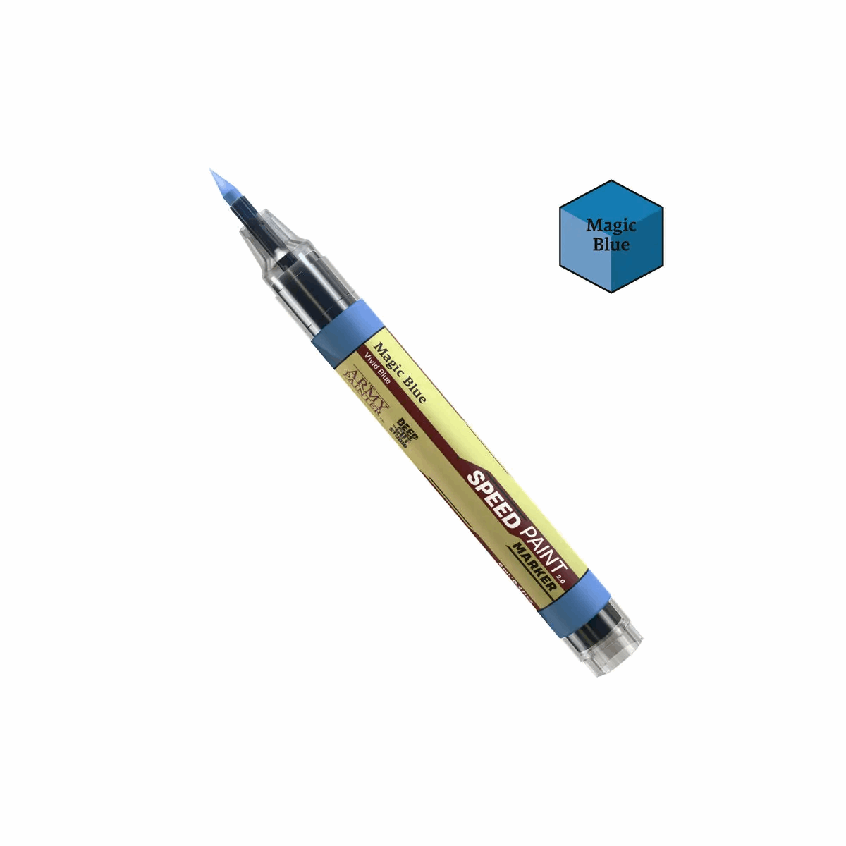 Speed Paint pen with blue cap and body on a white background