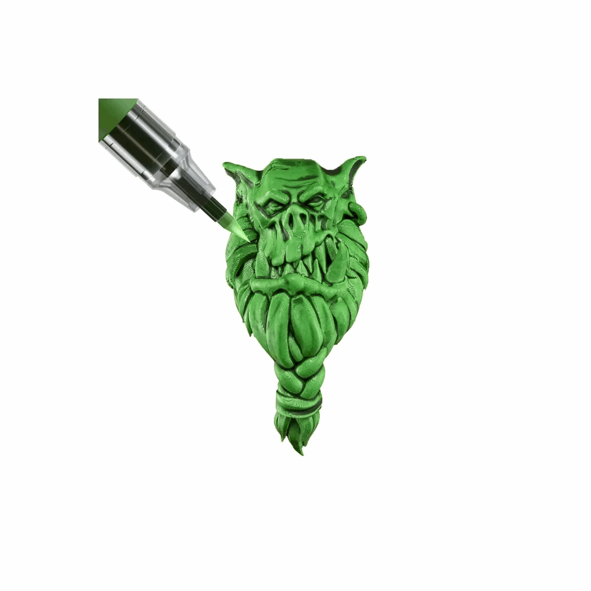 Green dragon-shaped pen cap on a white background