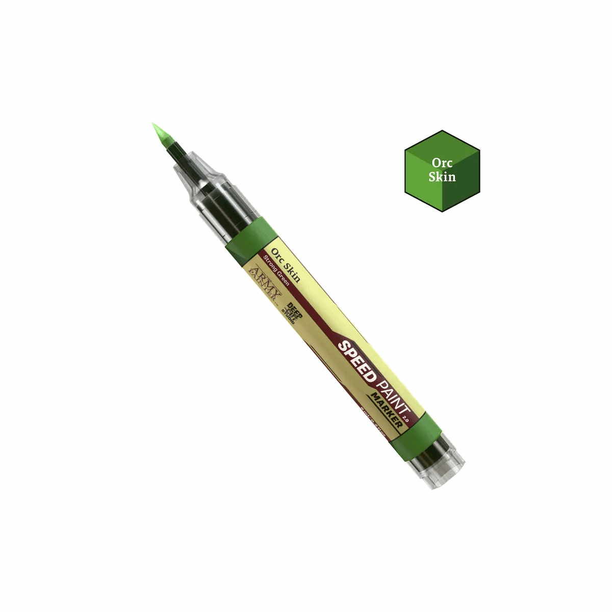 Green paint pen with a small green box labeled 'Orc Skin' on a white background