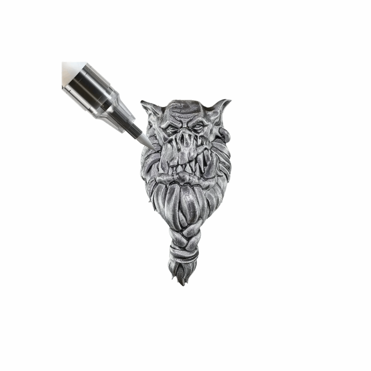 Polished Silver painted orc head