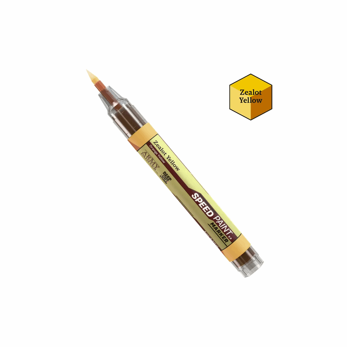 Speed Paint marker with 'Zealot Yellow' on a white background