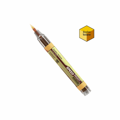 Speed Paint marker with 'Zealot Yellow' on a white background