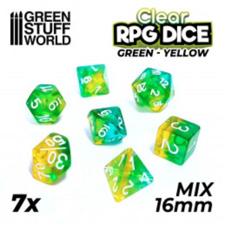 Dice Mix - Greenstuff World - Clear Red/Yellow 7x Mix 16mm - 3395